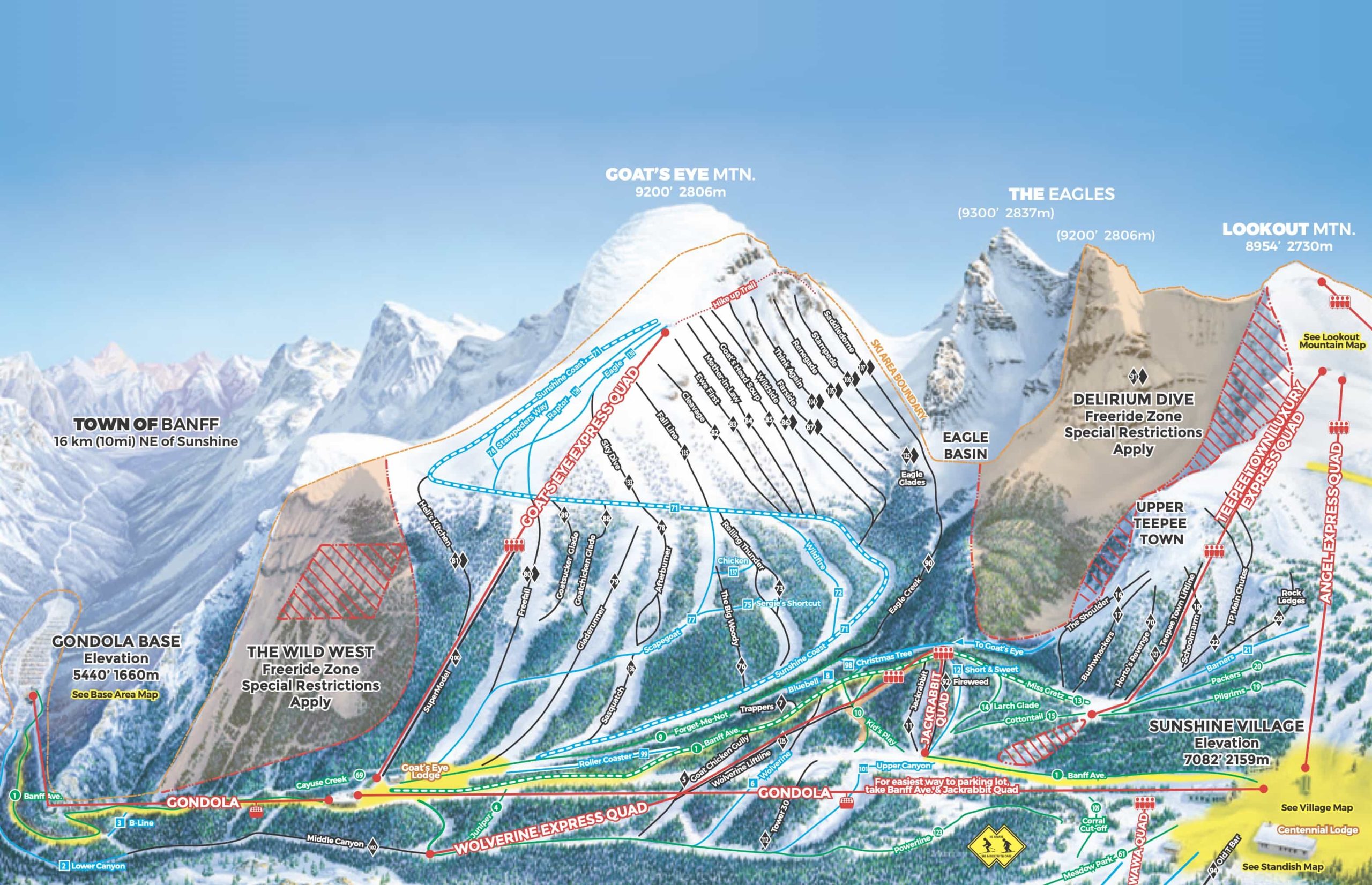 GOAT'S Eye Mountain, Sunshine Village, Trail Carte.
