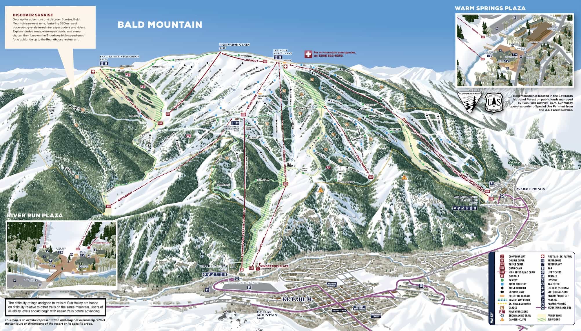 Sun Valley Resort, Idaho, Bald Mountain Map.