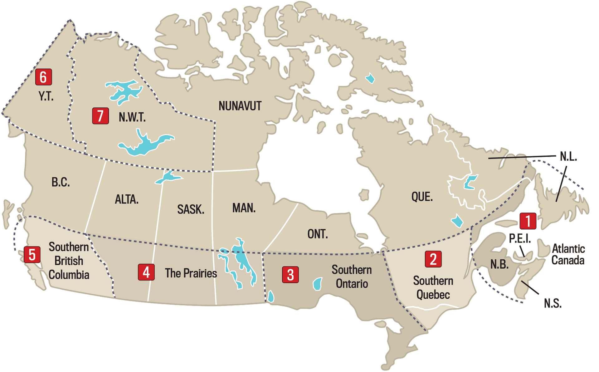 Les régions météorologiques canadiennes. | Image: l'almanac de l'ancien agriculteur