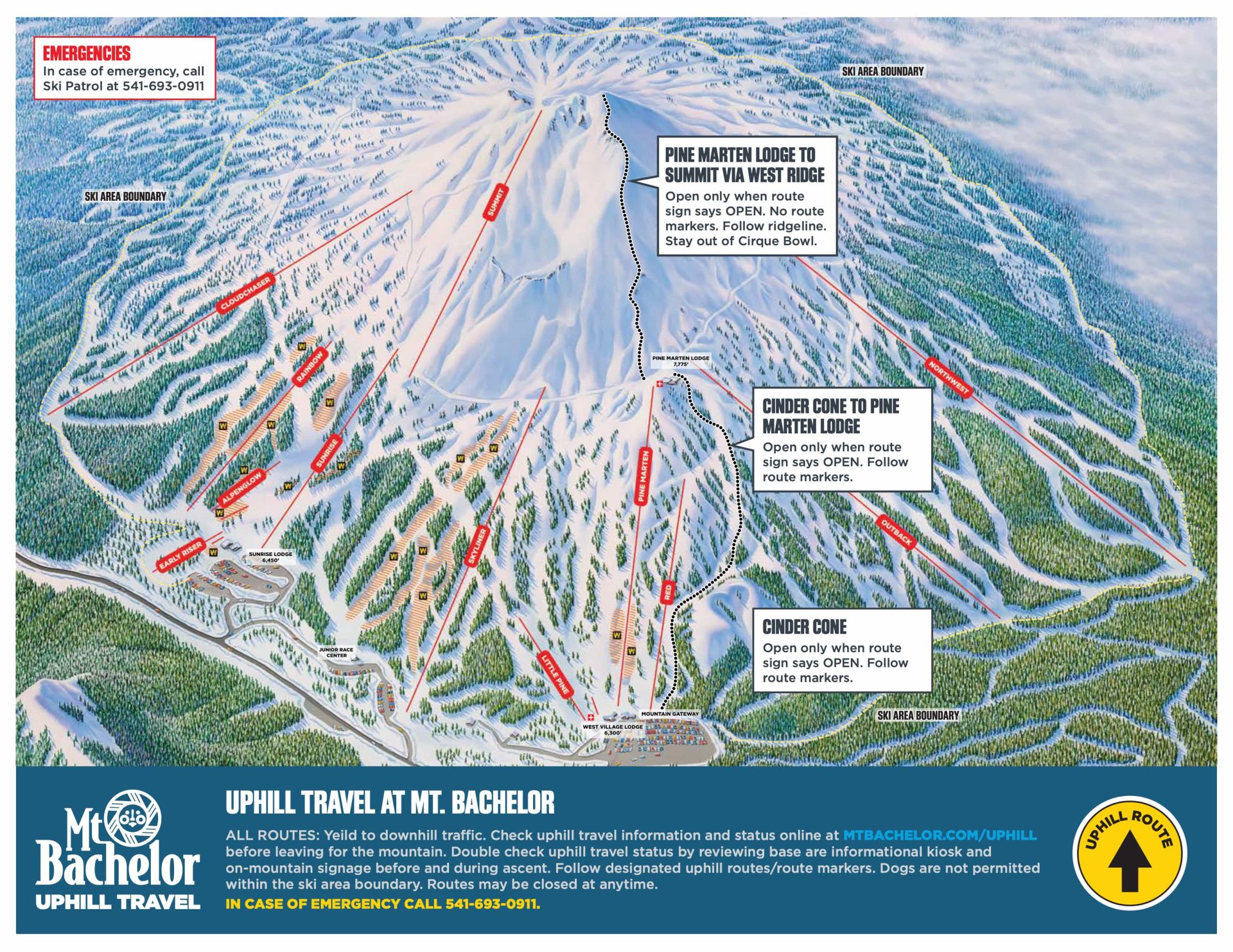 Carte de montée du mont Bachelor.