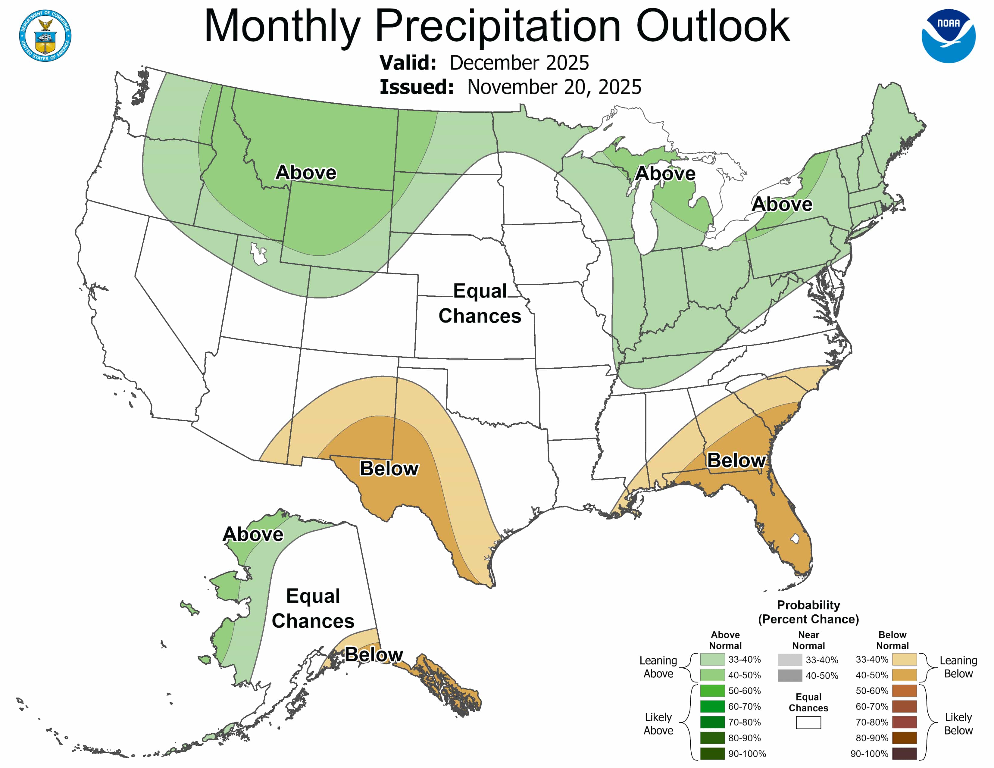 Perspectives des précipitations pour décembre 2025. | Image : NOAA