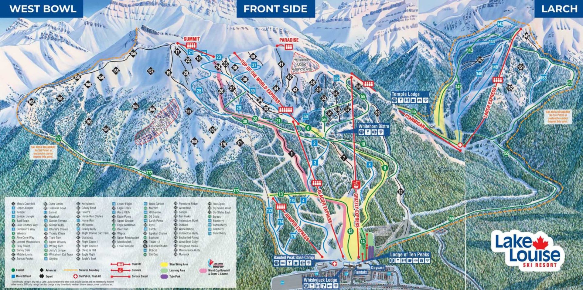 Carte latérale avant de Lake Louise.