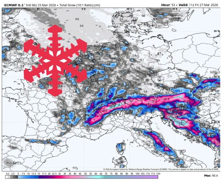 Prévisions SnowBrains : jusqu&rsquo;à 1 mètre dans les Alpes européennes jusqu&rsquo;à vendredi