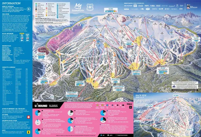 Carte des sentiers d’hiver de Mammoth Mountain 2025-26.