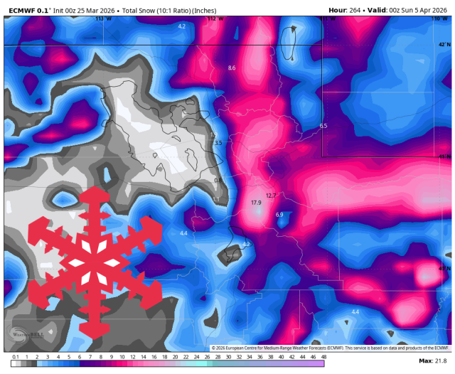 Carte de prévision des chutes de neige du CEPMMT