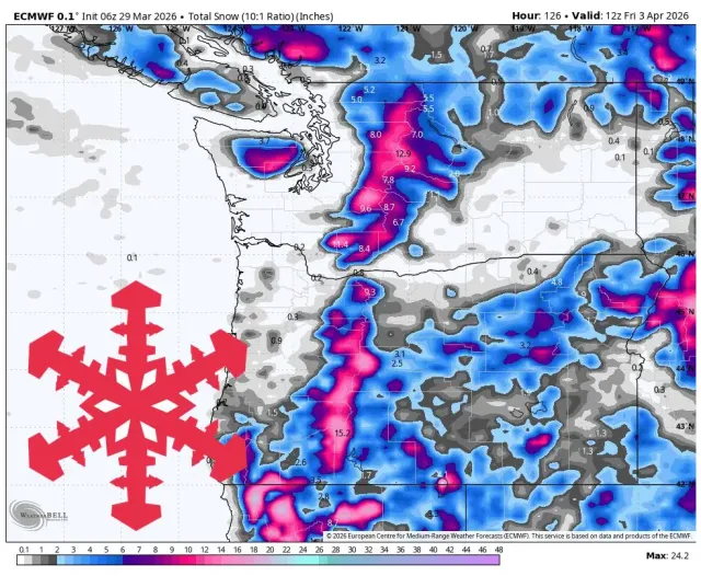 Carte de prévision des chutes de neige du CEPMMT
