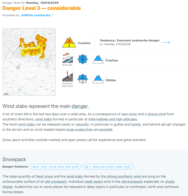Les prévisions d'avalanches pour hier. | Image : avalanche.report