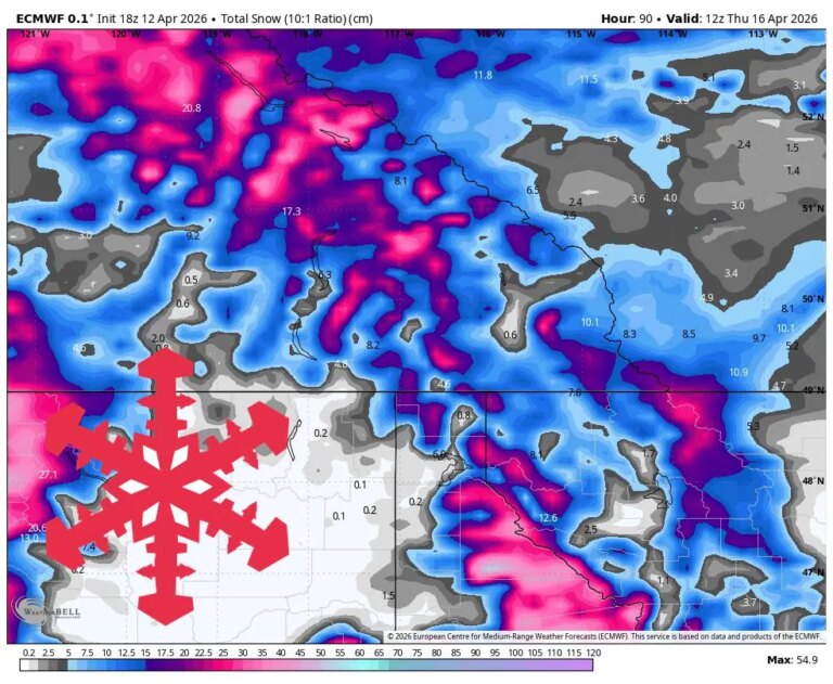 Prévisions SnowBrains : jusqu&rsquo;à 20 cm pour la Colombie-Britannique et l&rsquo;Alberta en milieu de semaine