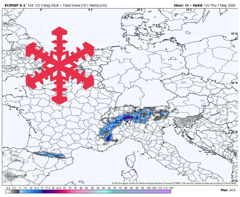 Prévisions SnowBrains : 10-20 cm pour certaines parties des Alpes européennes jusqu&rsquo;à jeudi