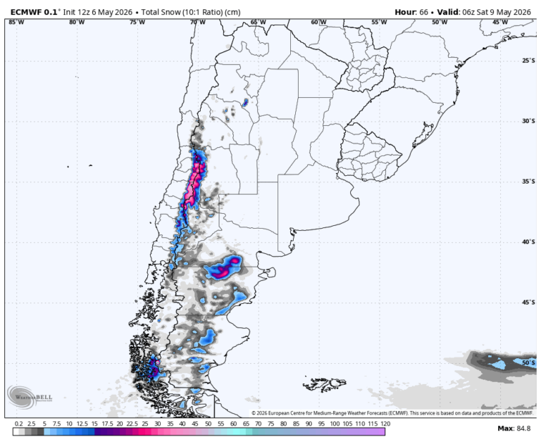 Prévisions SnowBrains : Tempête des Andes en cours de 10 à 30 cm pour l&rsquo;Amérique du Sud