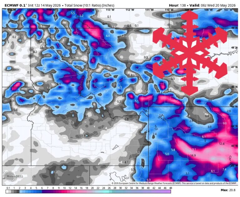 Prévisions SnowBrains : le creux du week-end apporte jusqu&rsquo;à 1 pied pour les Rocheuses du Nord (MT/WY/ID)