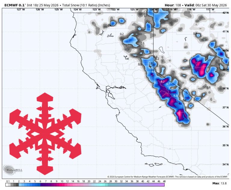 Prévisions SnowBrains : léger rafraîchissement Sierra fin mai pour la Californie