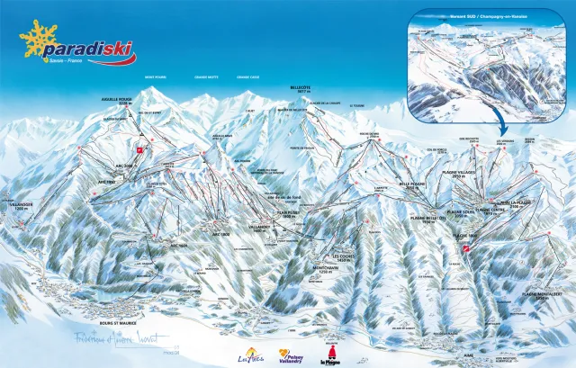 Domaine skiable Paradiski en France, combinant La Plagne et Les Arcs sur 425 km de pistes de ski