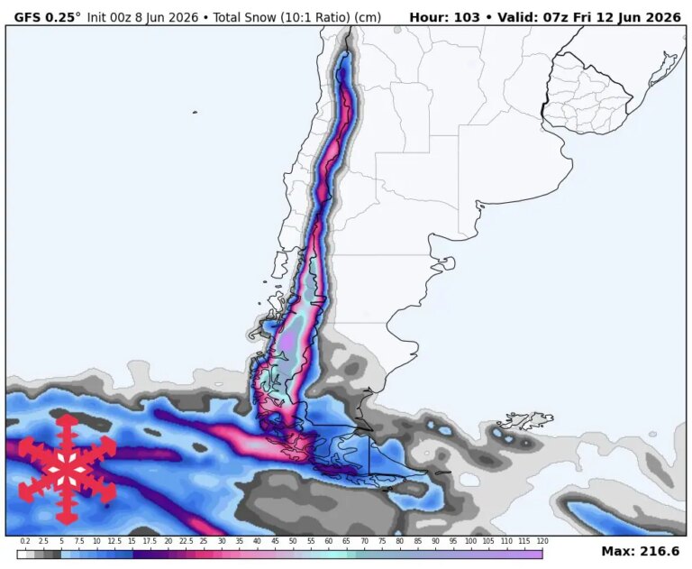 Prévisions SnowBrains : 50-70 cm pour les Andes centrales d&rsquo;Amérique du Sud, rechargement possible le week-end