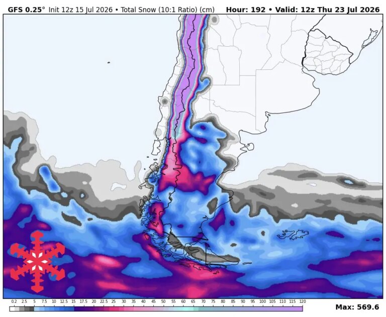 Prévisions SnowBrains : 3 à 6 mètres pour les Andes centrales d&rsquo;Amérique du Sud jusqu&rsquo;à jeudi