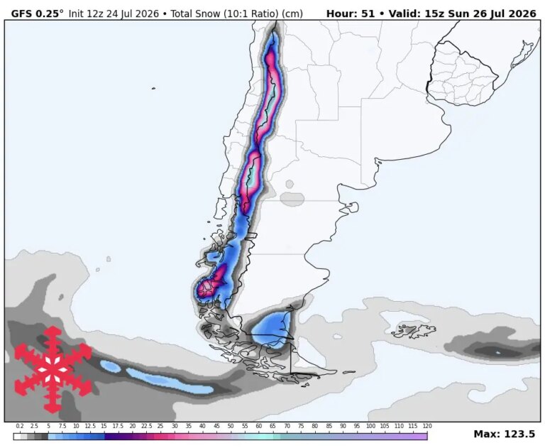 Prévisions SnowBrains : jusqu&rsquo;à 50 cm pour l&rsquo;Amérique du Sud jusqu&rsquo;à dimanche, et d&rsquo;autres tempêtes à venir