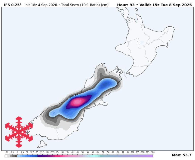 Prévisions SnowBrains : une tempête retardée en Nouvelle-Zélande favorise Canterbury avec 30 à 40 cm