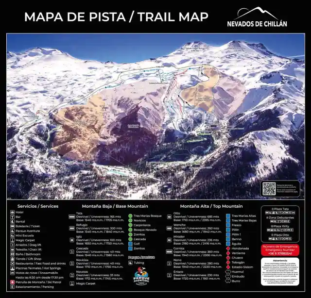 Carte des sentiers Nevados de Chillán.
