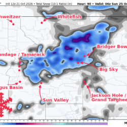 Prévisions SnowBrains : vendredi neige en montagne et air plus froid pour les Rocheuses du Nord (MT/WY/ID)