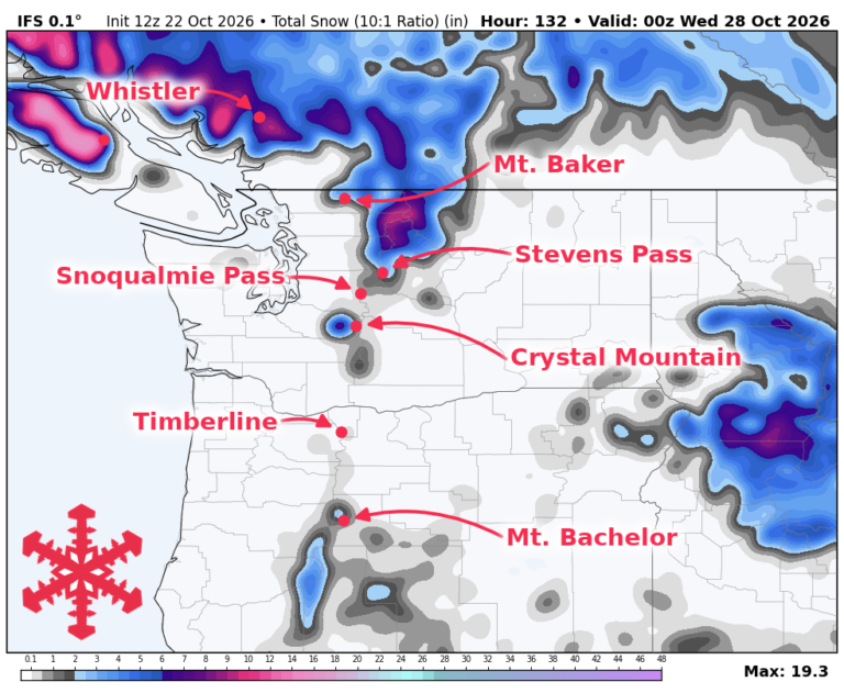 Prévisions SnowBrains : La neige du week-end du nord-ouest du Pacifique favorise la côte de la Colombie-Britannique
